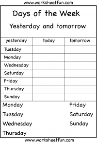 days of the week worksheet