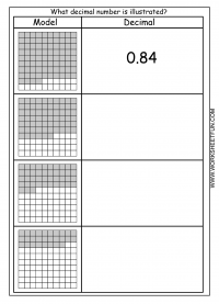 Decimal - Model - Hundredths - 4 Worksheets