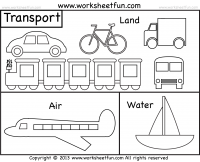 Means of Transportation - Air, Land and Water - Kindergarten and Preschool - 2 Worksheets