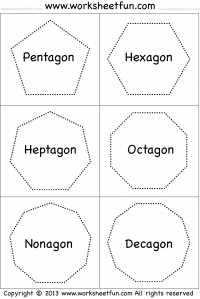 Shapes - Polygons - Pentagon, Hexagon, Heptagon, Octagon, Nonagon, Decagon- 11 Worksheets