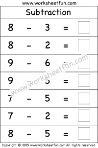 Subtraction - 5 Kindergarten Subtraction Worksheets