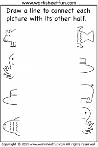 Picture Matching Worksheet - Match the Other Half of the Picture - Connect Other Half – 1 Worksheet