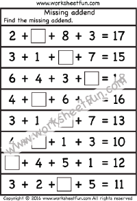 Missing Addend - Sums Within 20 - One Worksheet