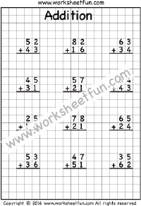 2 Digit Addition - No Regrouping - 3 Worksheets