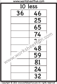 10 Less – One Worksheet