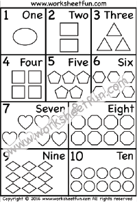 Numbers 1-10 - Numbers in words - Shapes - One Worksheet