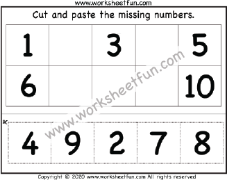 Cut and Paste Missing Numbers 1-10